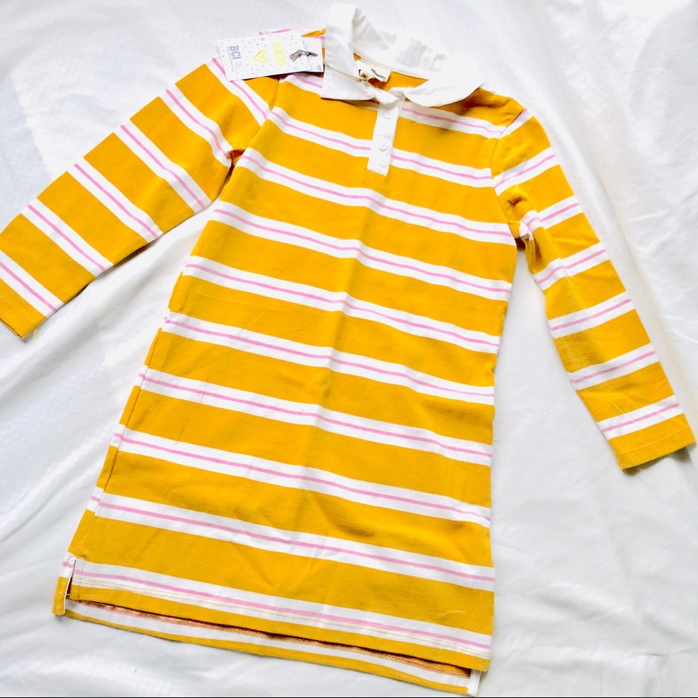 Girls Gold & Pink Stripped Collard Dress